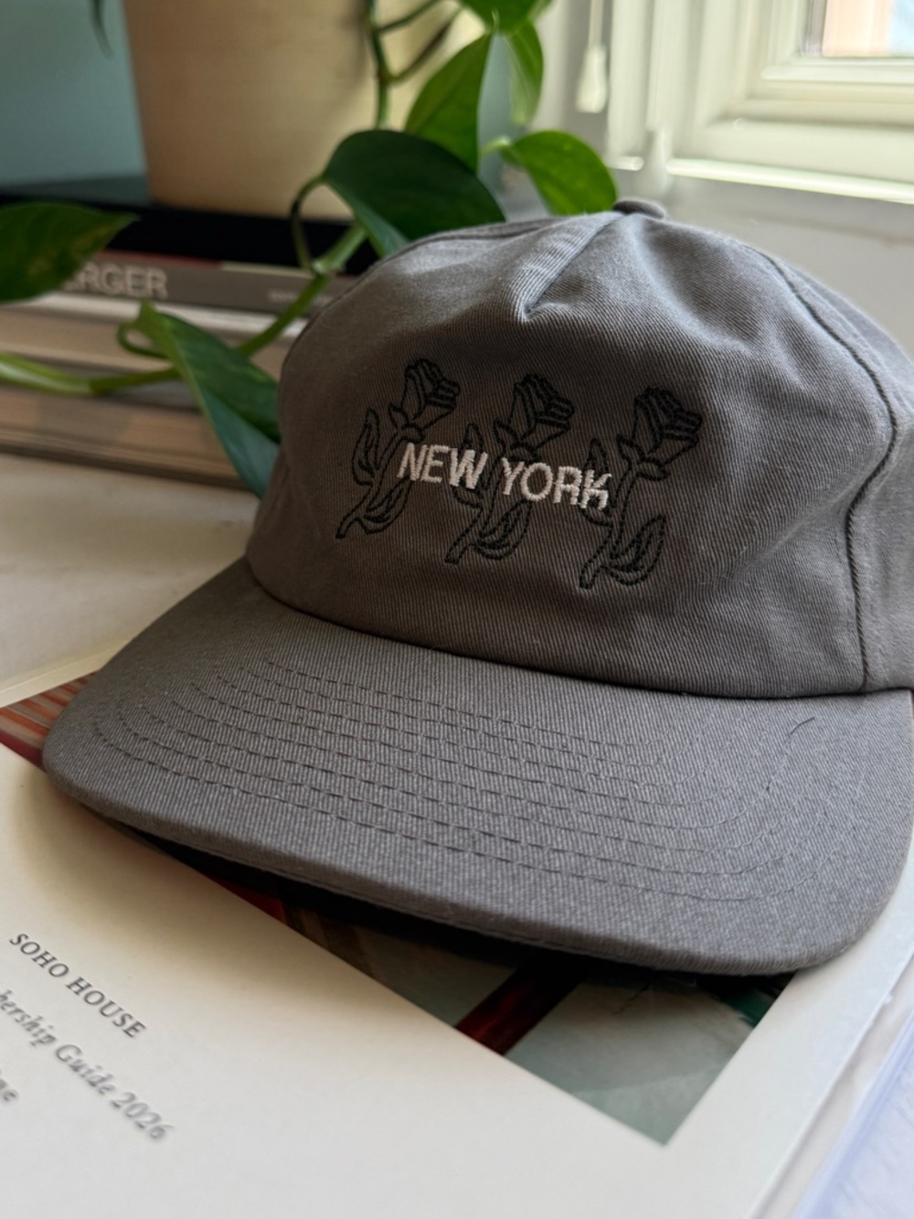 New York Embroidered Rose Cap - Army Green
